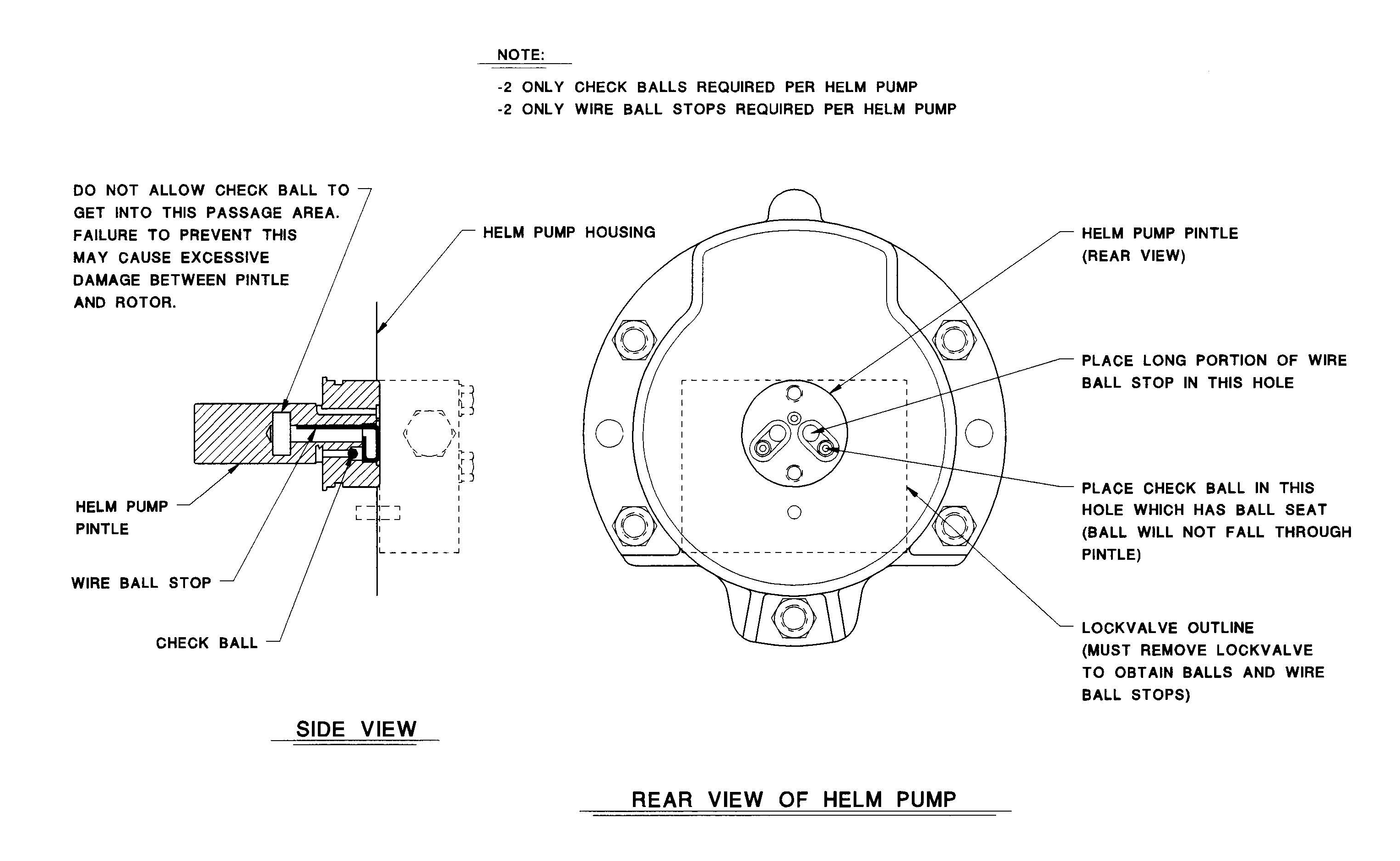 Model B1-B2 Helm Pump Check Ball Orientation Diagram